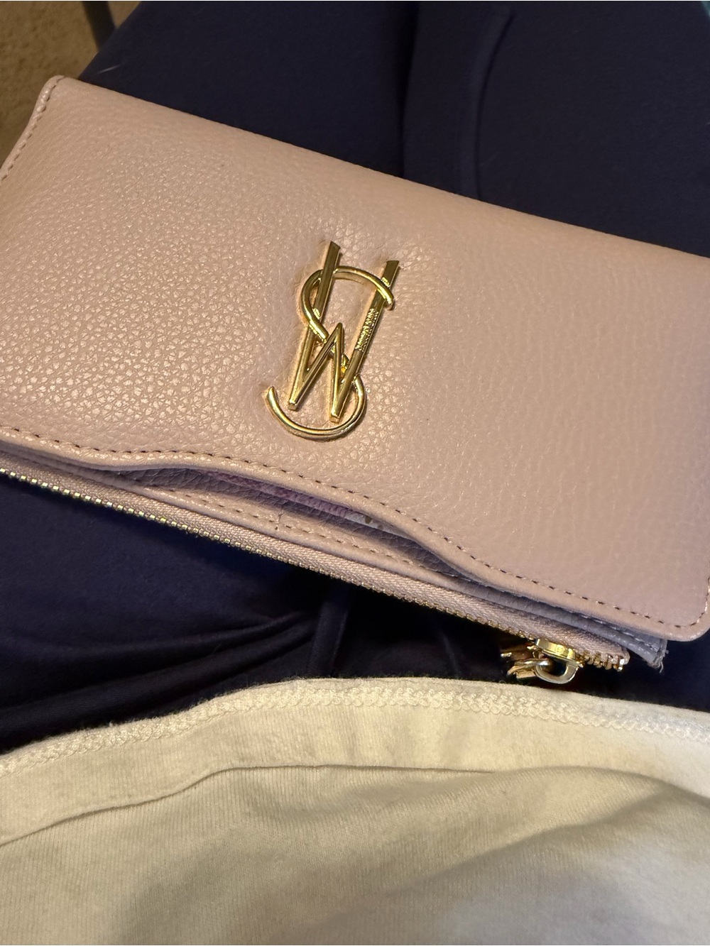 Steve Madden Pale Pink Pebbled Leather Wallet with Gold Logo